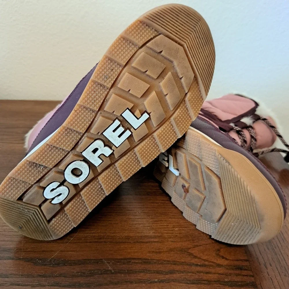 Sorel Whitney II Short Lace Waterproof Pink Plum Winter Boots Kids 3 NY5173-627
